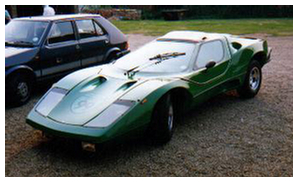 Green Nova kit car parked on gravel